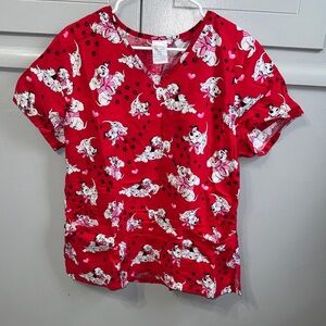 Disney Red & White 101 Dalmatians Print Scrub Top